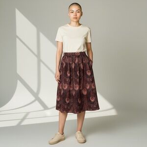 Vtg Style Linen Blend Midi Skirt Brown